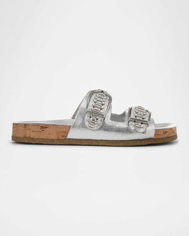 Paige Metallic Dual-Buckle Slide Sandals